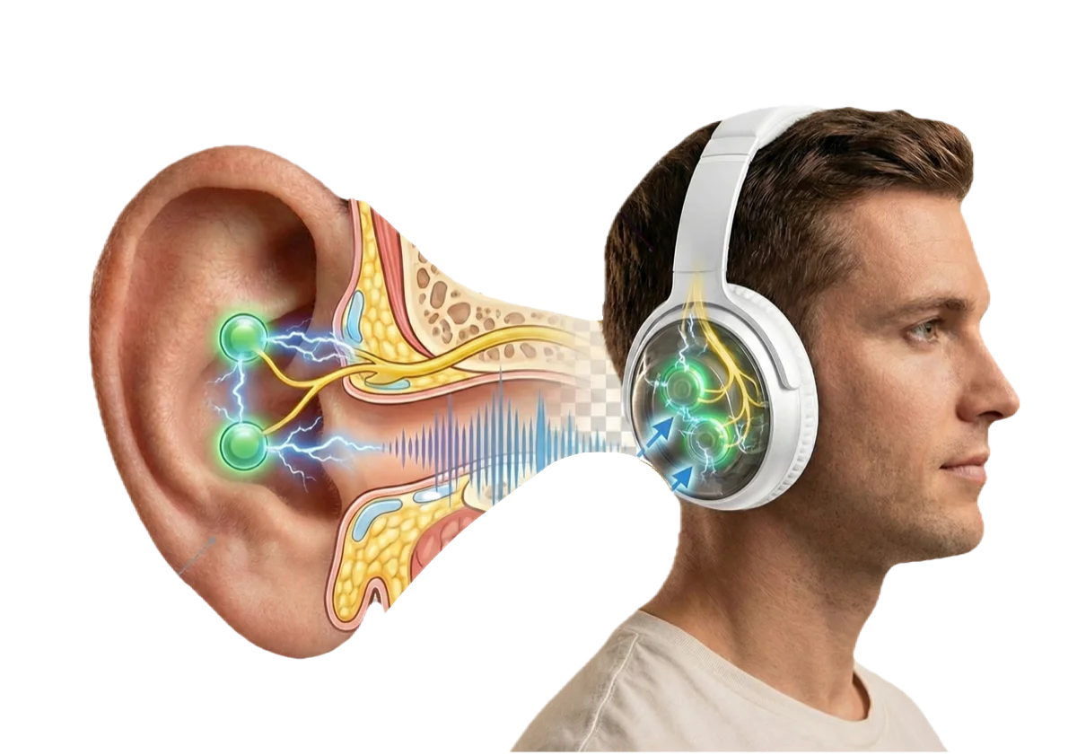 Illustration showing how DreamPhones stimulates the vagus nerve through the ear